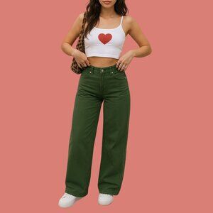 TNA Olive Green Wide-Leg Carpenter Pants – Size 2 (100% Cotton)